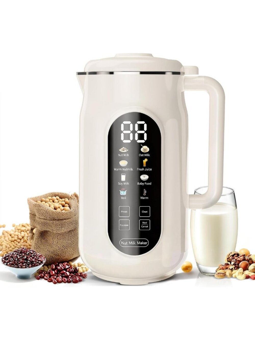 Versatile 10-in-1 Plant-Based Milk Maker - 42oz, Touch Screen, Self-Cleaning